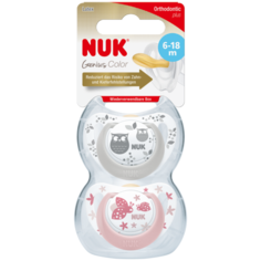 NUK Пустышка GENIUS COLOR для девочек латекс, размер 2 (в контейнере 2 шт