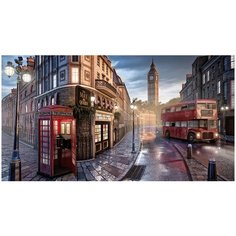 Фотообои Вид на улицу Лондон/ Красивые уютные обои на стену в интерьер комнаты/ 3Д расширяющие пространство над кроватью или над столом/ На кухню в спальню детскую зал гостиную прихожую/ размер 500х270см/ Флизелиновые
