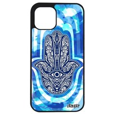 Необычный чехол на смартфон // iPhone 12 Pro Max // "Амулет Хамса" Талисман Дизайн, Utaupia, голубой