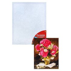 Холст с красками. Палитра 40х50 по номерам. Кружка молока и садовые цветы Рыжий кот