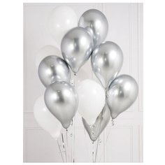Набор воздушных шариков "Белая пастель/Серебро хром" 20 шт. 25 см. Волшебный мир