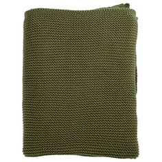 Плед из хлопка жемчужной вязки оливкового цвета из коллекции Essential, 130х180 см Tkano