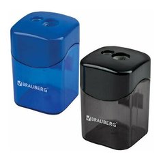 Точилка BRAUBERG "Win", с большим контейнером, прямоугольная, 2 отверстия, дисплей, (черная, синяя), 222495 (2 штуки) 222495