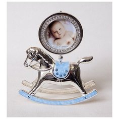Фоторамка Platinum PF10342B Blue лошадка- качалка голубая, металлическая со стразами 6x6