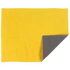Салфетка под приборы из умягченного льна с декоративной обработкой серый/горчица Essential, 35х45 см Tkano