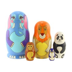 Ulanik / Матрешка детская "Зоопарк" 5 мест 10.5 см / развивающая деревянная игрушка / сортер для детей