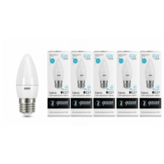 Gauss Упаковка светодиодных ламп 5 шт Gauss Elementary Свеча 6W 450lm 4100K Е27 LED 33226