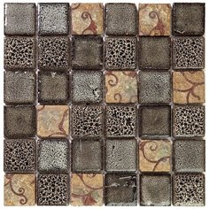 Vint-28-4 Испанская керамическая мозаика Gaudi Vintage серый коричневый темный квадрат Natural Mosaic