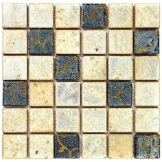 Vint-27-4 Испанская керамическая мозаика Gaudi Vintage зеленый бежевый светлый квадрат Natural Mosaic