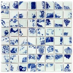 Hola-5-3 Испанская керамическая мозаика Gaudi Holanda синий белый светлый квадрат Natural Mosaic