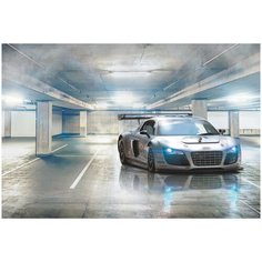 Фотообои Современная спортивная машина AUDI в городе / Красивые уютные обои на стену в интерьер комнаты/ 3Д расширяющие пространство над кроватью или над столом/ На кухню в спальню детскую зал гостиную прихожую/ размер 400х270см/ Флизелиновые