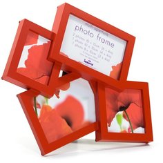 Пластиковая фоторамка, мультирамка для 4 фото разного формата, веер, красная GF 2798