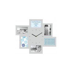 Деревянная настенная фоторамка, рамка для 6 фотографий 10х15, мультирамка, рамка-часы, clock, серая GF 4968