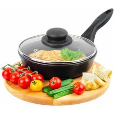 Сковорода глубокая 18 см гармония вкуса "Черный оникс", с крышкой, 18 см Elan Gallery