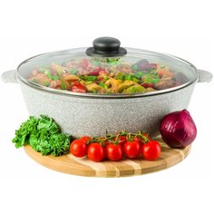 Жаровня (сотейник) 5,5 л 32 см Elan Gallery гармония вкуса Серый агат с крышкой D32 несъёмная ручка