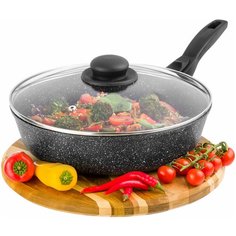 Сковорода глубокая 26 см Elan Gallery гармония вкуса Черный мрамор Индукция съемная ручка с крышкой D26