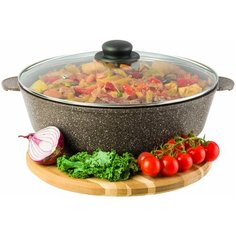 Жаровня (сотейник) 5,5 л 32 см Elan Gallery гармония вкуса Коричневый опал с крышкой D32 несъёмная ручка