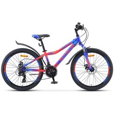 Подростковый горный (MTB) велосипед STELS Navigator 410 MD 24 21-sp V010 (2019) синий/неоновый/красный 13" (требует финальной сборки)