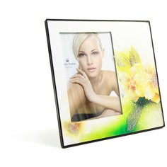 Стеклянная рамка для фотографии 10х15, фоторамка, цветы, лилии, зеленая GF 2711