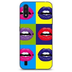 Силиконовый чехол "губы разноцветная помада" на Samsung Galaxy A01 / Самсунг Гэлакси А01 Case Place