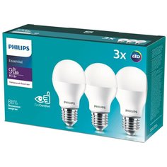 Упаковка светодиодных ламп 3 шт. Philips Essential LED 3CT 4000К, E27, A55, 9Вт, 4000 К