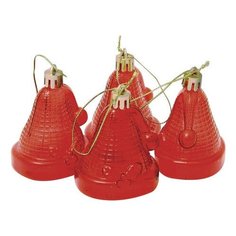 Украшения елочные подвесные "Колокольчики", набор 4 шт 6,5 см, пластик, полупрозрачные, красные, 59596 Веселый хоровод