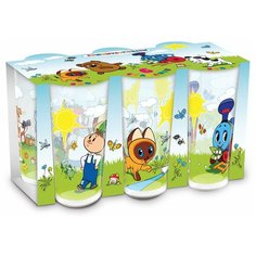 Набор из трех стаканов PrioritY "Чиполлино, Паровозик из Ромашково, Котенок по имени Гав " стекло 230 мл.