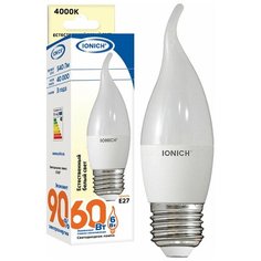 Лампа светодиодная IONICH "свеча на ветру" ILED-SMD2835-CW37-6Вт-540Лм-230В-4000К-E27