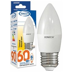 Лампа светодиодная IONICH "свеча" ILED-SMD2835-C37-6Вт-540Лм-230В-2700К-E27