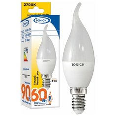 Лампа светодиодная IONICH "свеча на ветру" ILED-SMD2835-CW37-6Вт-540Лм-230В-2700К-E14