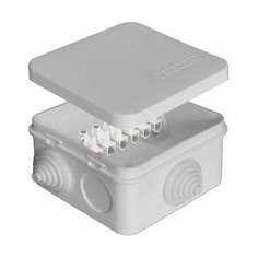 Открытой установки Электропромпласт Коробка распределительная ОП 75х75х45мм IP54 с клемм. 7 выходов 3 гермоввода 10А 6 контактов крышка защелкивающаяся сер. Epplast 220324 E.P.Plast