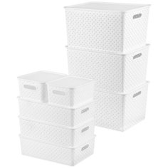 Набор из 8-ми корзинок с крышками 3 л (2 шт.) + 7,5 л (3 шт.) + 14 л (3 шт.) "Береста" белый EL Casa