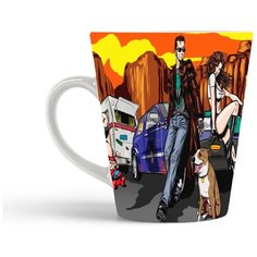 Кружка-латте CoolPodarok Постал Postal (мужчина и девушка сидят на машине,рядом собака)