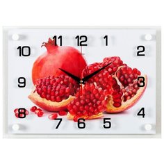 Часы настенные прямоугольные 21 Век Сочный гранат 2535-1048 с ярким дизайном для кухни, размер 35x25 см, кварцевый механизм с плавным ходом, арабские цифры, корпус ДВП, работа от 1 пальчиковой батарейки тип АА