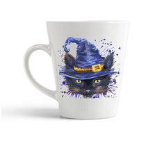 Кружка-латте CoolPodarok "Краски. Черный кот в шляпе"