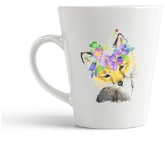 Кружка-латте CoolPodarok "Животные. Лисенок с цветами"