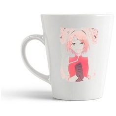 Кружка-латте CoolPodarok Аниме Наруто Сакура Розовый фон Naruto Sacura (сложила радостно руки)