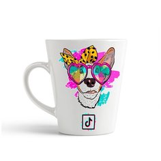 Кружка-латте CoolPodarok Тик ток Гламур (собака в розовых очках)