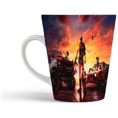 Кружка-латте CoolPodarok Пабг Pubg(девушка стоит спиной,рядом две машины)