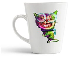 Кружка-латте CoolPodarok Кот щерится очки замок на шее