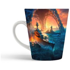 Кружка-латте CoolPodarok ВоВ Корабли World of Warchips (Корабль плывёт под Эйфелевой башней)