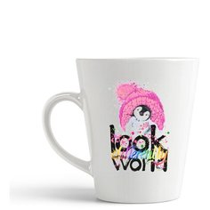 Кружка-латте CoolPodarok "Look at the world differently. Пингвиненок в шапке"