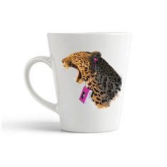 Кружка-латте CoolPodarok Животные Леопард с розовым плеером