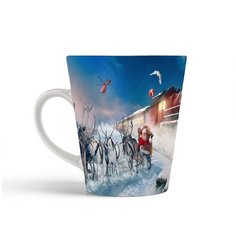 Кружка-латте CoolPodarok Санта Клаус Сани Паравоз Олени Сова Вертолёт