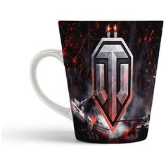 Кружка-латте CoolPodarok ВоТ Танки World of Tanks (Логотип крупным планом,под ним три танка, серый фон)