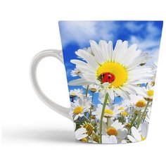 Кружка-латте CoolPodarok Небо и ромашковое поле с божьей коровкой
