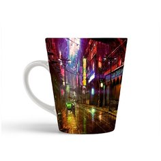 Кружка-латте CoolPodarok Квартал Подсветка Дома Дождь Вывески Улица