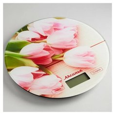 Весы аксинья КС-6503 кухонные "Розовые тюльпаны"; 5 кг, стекло розовый