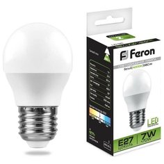 Feron Лампа светодиодная Feron E27 7W 4000K Шар Матовая LB-95 25482