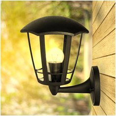 Настенный садово-парковый светильник Apeyron Дели 1 11-162. Садово-парковое освещение в виде настенного, черного, шестигранного фонаря повернутого вниз. Декоративное уличное освещение. Рассеиватель из прозрачного стекла, E27, 60Вт, IP44